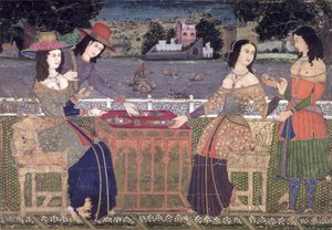 Europäer erfrischen sich auf einem Balkon, Mughal, möglicherweise Deccan (Deckfarben auf Papier) von Indian School