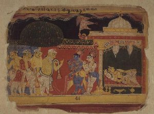 Folio. Nanda verabschiedet sich von Krishna und Balarama, aus 