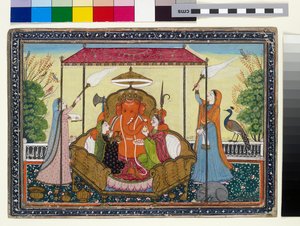 Ganesha mit seinen Frauen und Dienern