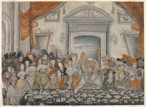 Ghazi-al-din Haidar (Nawab und ab 1819 König von Oudh 1814-27) bewirtet Lord und Lady Moira zu einem Bankett in seinem Palast, ca. 1820-22 (Manuskript) von Indian School