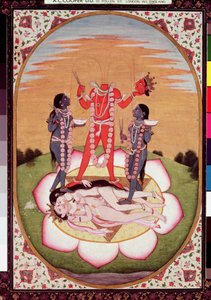 Ikone von Chinnamasta, die Mahavidya, die aus den vereinten Körpern des Ursprungs-Paares entsteht, Kangra, ca. 1800