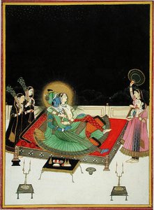 Radha und Krishna bewundern sich im Spiegel, ca. 1800