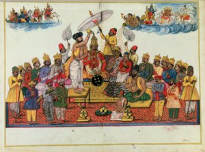 Indra, König der Götter, wird mit Soma gesalbt von Indian School