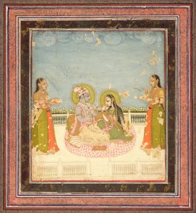 Krishna und Radha auf einer Terrasse sitzend, ca. 1760-75