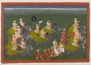 Maharana Sangram Singh von Mewar in einer Elefantenprozession, Udaipur, Rajasthan, ca. 1730-40 von Indian School