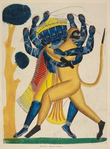 Or. 891 Hanuman kämpft gegen Ravana, ca. 1865 (Aquarell auf Papier)