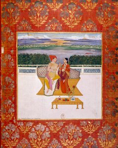 Prinz Sudjakoulikan mit einer Dame. Indische Miniatur aus der Schule von Lucknow. 1760. Paris, B.N.