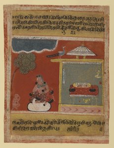 Radha sehnt sich nach ihrem Geliebten, Seite aus einer datierten Rasikapriya-Serie, 1634 von Indian School