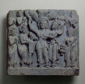 Relief, das die Geburt Buddhas darstellt, Gandhara, wahrscheinlich Sikri, 2.-3. Jahrhundert