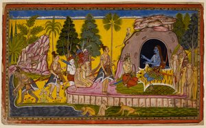 Rama krönt Vibhishana zum König von Lanka und bereitet sich darauf vor, den Ozean um Hilfe zu bitten, um einen Weg nach Lanka zu schaffen