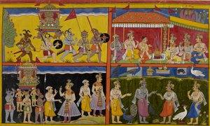 Ravana stört ein Opfer, die Götter verstecken sich als Tiere und offenbaren sich dann