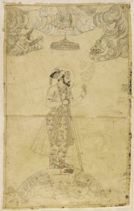 Shah Jahan steht auf einem Globus