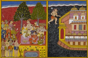 Sumali drängt Ravana, Lanka zu erobern, während Prahasta Vaisravan um Zustimmung bittet