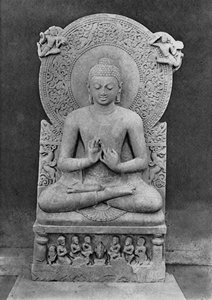Lehrender Buddha (Dharmacakra mudrā) (Sandstein)