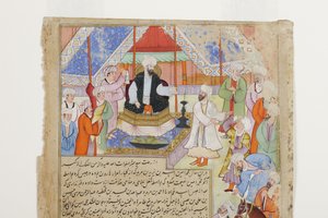 Das Volk leistet dem neuen Abbasiden-Kalifen Al-Mamun Treue, (Detail), ca. 1593 von Indian School