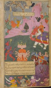 Die Raksasa-Armee flieht beim Anblick von Ravana, der von Indra gefangen genommen wurde