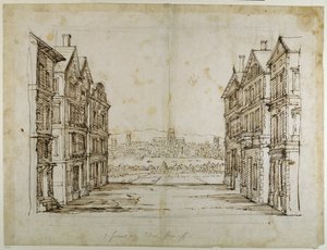 Englische Häuser mit London und der Themse in der Ferne von Inigo Jones