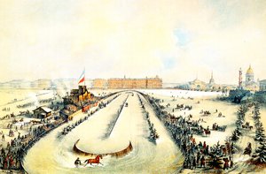 Pferderennen auf dem zugefrorenen Fluss Newa in St. Petersburg, Russland, 1859 von Iosif Adolfovich Charlemagne