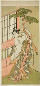 Der Schauspieler Ichikawa Monnosuke II als Tsunewaka-maru im Stück Iro Moyo Aoyagi Soga, aufgeführt im Nakamura-Theater im zweiten Monat, 1775 von Ippitsusai Bunchō