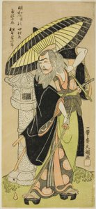 Der Schauspieler Matsumoto Koshiro III als Kikuchi Hyogo Narikage im Stück Katakiuchi Chuko Kagami, aufgeführt im Nakamura-Theater ab dem fünften Tag des sechsten Monats, 1770