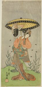 Der Schauspieler Yamashita Kinsaku II als Nijo no Kisaki im Stück Natsu Matsuri Naniwa Kagami, aufgeführt im Morita Theater im siebten Monat, 1770
