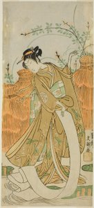 Der Schauspieler Yamashita Kinsaku II im Stoffbleich-Tanz (Nuno sarashi)