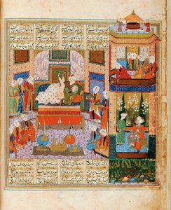 Die Vollendung der Ehe zwischen Khusraw und Shirin, Miniatur aus dem Zyklus der Acht Dichter von Iranian Master