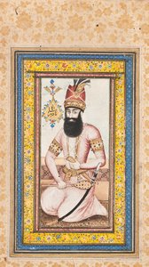 Porträt von Nadir Shah, eines von einem Paar mit Karim Khan Zand, Qajar Iran