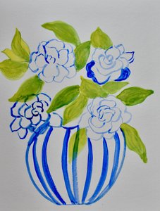 Blau Gestreifte Vasenblumen von Iria Fernandez