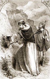 St. Patrick markiert Connals Schild mit dem Kreuz, aus The Trias Thaumaturga, oder Drei Wunderwirkende Heilige von Irland, von Mary Cusack (1829-99) veröffentlicht um 1890