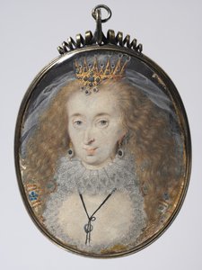 Porträt von Lucy Russell, Gräfin von Bedford, ca. 1608-16 (Aquarell auf Pergament mit Gold und Silber in einem versilberten Rahmen) von Isaac Oliver
