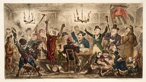 Höflinge, die in einem Cadgers Ken zechen, aus The English Spy, veröffentlicht 1824 von Isaac Robert Cruikshank