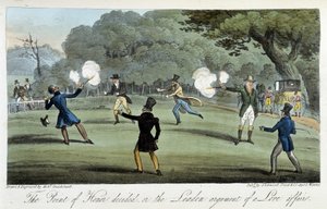 Duell mit einer Pistole aus Herzensangelegenheiten - in „The English Spy“ von Charles Molloy Westmacott, ill. von Robert Cruikshank, London