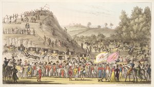 Eton Montem und der Berg, Salt Hill, aus The English Spy, veröffentlicht 1824 von Isaac Robert Cruikshank