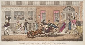 Äußeres der Fishmongers Hall, St James Street, mit Blick auf einen regulären Zusammenbruch, aus The English Spy, veröffentlicht 1824