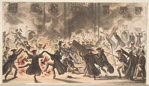 Der Boden von Merkur, oder das Verbrennen der Eichen, aus The English Spy, veröffentlicht 1824