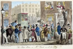 Guignol in den Straßen von London - in „The English spy“ von C. Molloy Westmacott, ill. von Robert Gruikshand, Sherwood, London