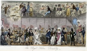 Der Royal Saloon Piccadilly - in „The English Spy“ von Charles Molloy Westmacott, Zeichnung von Robert Cruikshank, London Edition von Isaac Robert Cruikshank