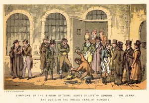 Symptome des Endes einiger Lebensarten in London, Tom, Jerry und Logic, im Press Yard, in Newgate von Isaac, Robert and George Cruikshank