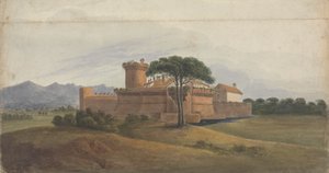 Schloss von Ostia mit Bergen in der Ferne