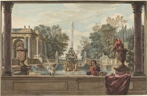 Ein italienischer Garten mit einem Papagei, einem Pudel und einem Mann von Isaac de Moucheron