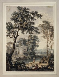 Arkadische Landschaft mit Palastarchitektur von Isaac de Moucheron