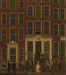 Die Buchhandlung und Lotterieagentur von Jan de Groot in der Kalverstraat in Amsterdam