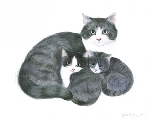 Katze und zwei Kätzchen