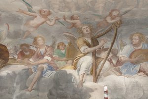 Engel, musizierende Engel und Putten, Detail des Paradieses mit ewigem Vater (Detail)
