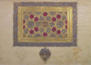 Seite aus einem Koran-Manuskript, illuminiert von Mohammad ebn Aibak, Il-Khanid-Periode, frühes 14. Jahrhundert