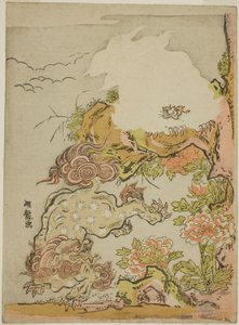 Chinesische Löwen und Pfingstrosen