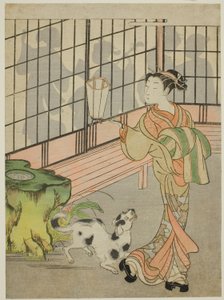 Kurtisane, die auf Schatten auf dem Shoji zurückblickt von Isoda Koryusai