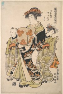 Die Kurtisane Sugatami des Tsuruya-Bordells, aus der Serie „Ein Musterbuch der ersten Designs des Jahres, frisch wie Frühlingskräuter“ von Isoda Koryusai