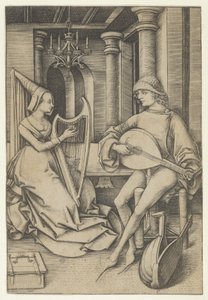 Laute Spieler und Harfenist, aus Szenen des täglichen Lebens, n.d.